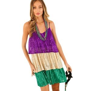 NWT Tiered Sequin Mardi Gras Dress